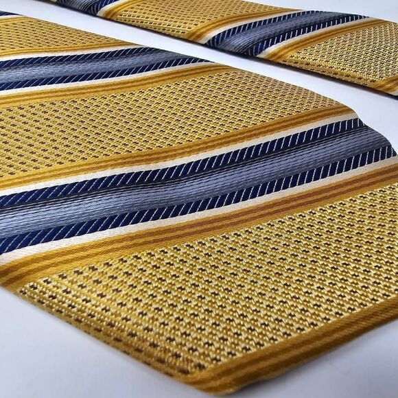 ROBERT TALBOTT BEST OF CLASS SILK TIE BLUE GOLD REPP STRIPE TEXTURED 3.5" X 59" - Picture 2 of 3